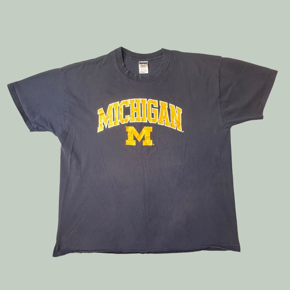 Michigan Wolverines T-Shirt Mens 2XL Navy NCAA Football Jerzees High Cotton